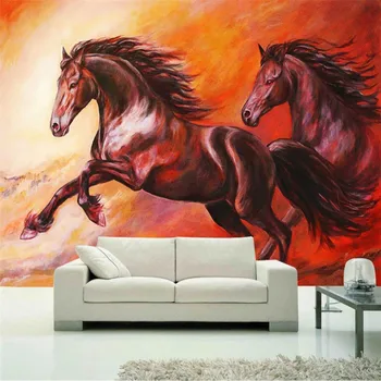 Modern Tutku El Boyalı Atlar Ev Geliştirme Arka Plan Duvar Kağıdı 3D Kırmızı Terli Atlar Ev Dekor Duvar Kağıdı 3D