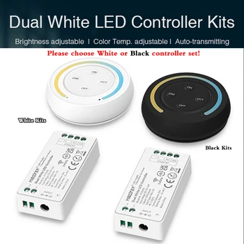 Beyaz / Siyah 2.4 GHz Renk Sıcaklığı Sunrise Yuvarlak Dokunmatik Uzaktan Kumanda + LED Denetleyici DC12V 24V Dimmer Kitleri İçin Çift Beyaz LED Şerit