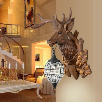 Amerikan başucu staghorns duvar lambası moda kişilik vintage geyik lamba