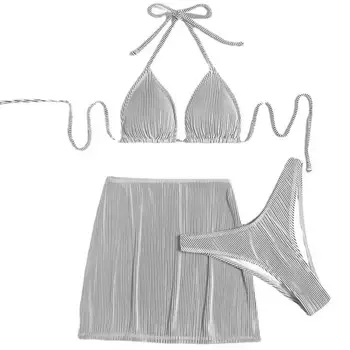 3 Adet / takım Kızlar Mayo Kablosuz Kadın Mayo Seksi Bikini Kalça mini etek Seti