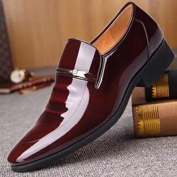 Erkekler resmi Ayakkabı deri PU Patent düz renk su geçirmez ve kaymaz büyük boy rahat