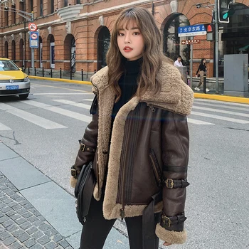Gerçek Kürk Ceket Doğal Kadın Kış Yün Astar Koyun Derisi Palto Giyim 2020 Kore Streetwear 100 % Shearlıng Hakiki Ceket 6081