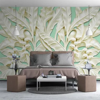 Özel Avrupa 3D Stereoskopik Rölyef Muz Ağacı Yaprakları duvar kağıdı Papel De Parede 3d Oturma yatak odası dekoru Duvar Kağıdı 3D