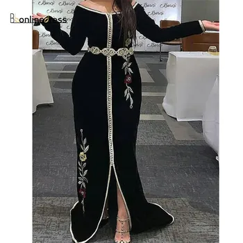 Bbonlinedress Zarif Siyah Akşam Elbise 2020 Mermaid Kapalı Omuz Nakış Fas Kaftan Kaftan Elbiseler Örgün Törenlerinde