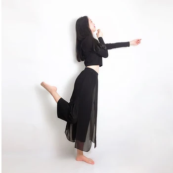 Flowy şifon pantolon Gevşek modal geniş bacak pantolon Şifon Örgü laminat tasarım Modern Klasik dans Kadın Latin yoga kıyafeti