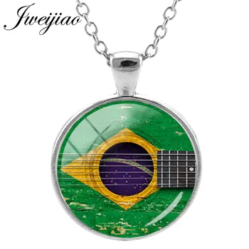 JWEIJIAO Brezilya, Yeni Zelanda, Fransa, İtalya, İspanya Bayrakları İle Altı dize Gitar Kolye Kolye 26 Ülke Bayrakları Chokers GF06