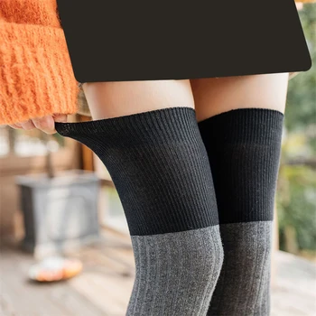 Kış Çorap Sıcak Ekleme Düz Renk Kadın Uyluk Yüksek Çorap Moda Pamuk Diz üstü Çorap Seksi Lolita Çorap