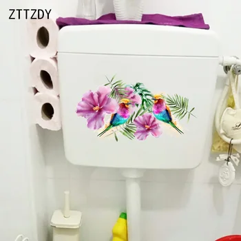 ZTTZDY 25.6×14.3 CM Renk Boyama Çiçek Kuş Ev Odası Dekorasyon duvar çıkartmaları Tuvalet WC Aksesuarları T2-1289