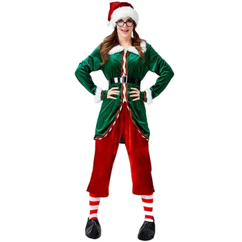 Yeşil Elf Palyaço Noel Baba Kostümü Bayanlar Noel, Yeni Yıl Süslü Elbise Yetişkin Kadın Süslü Elbise