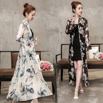 2021 Yaz Kadın Casual Vintage Kimono Hırka Bayanlar Uzun Kollu Şifon Güneş Koruyucu Gevşek Flora Baskılı Uzun Bluz Tops L222