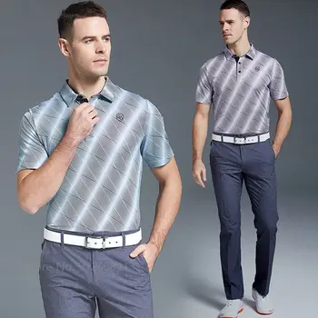 KUĞU AŞK GOLF Yaz Açık Spor Üstleri Adam Hızlı Kuru Şerit Golf T-shirt Erkek Rahat Kısa kollu Gömlek Erkekler Anti-ter Forması