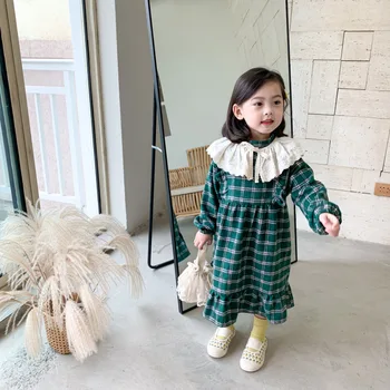 DFXD Yüksek Kaliteli 1-5Yrs Bebek Kız Kış Artı Kadife Ekose Elbise 2020 Çocuk Moda Ruffles Yün Kalın Prenses Elbise Vestido