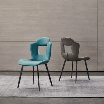 Lüks Zarif Modern Basit Tasarım Gri Mavi Deri Yemek Sandalyesi Setleri 6 Sandalye Otel Restoran Mobilya yemek sandalyeleri