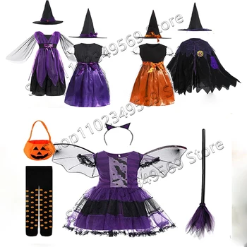 Cadılar bayramı Vampir Şeytan Kız Cadı Parti Elbise Karnaval Prenses Elbise Rol Oynamak Elbise Sivri Şapka Değnek Elbise Çocuk Vampir Pu