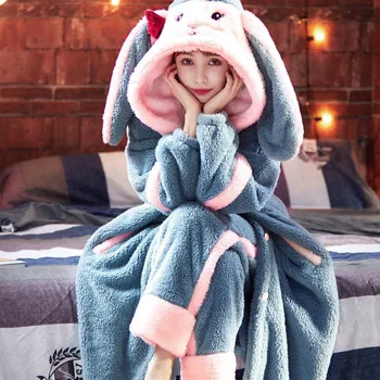 2021 Kış Pazen Pijama Seti Kadınlar için Hayvan Kalın Sıcak Sevimli Uzun Kollu Pijama Gevşek Pijama Takım Gecelik Giyim