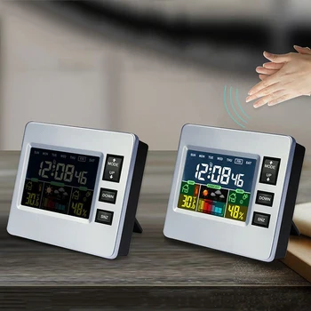 Dijital Masa Saati LCD Kapalı Uygun Sıcaklık Sensörü Nem Ölçer Termometre Taşımaz Ölçer Çalar Saat Erteleme 