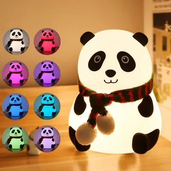 USB Şarj Edilebilir 7 Renk Değiştirme Panda Gece Lambası Dokunun Kontrol Kreş Lamba Yumuşak Silikon Çocuklar Bebekler İçin Yatak Odası Başucu