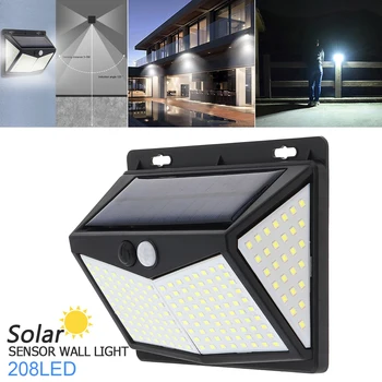 208LED Güneş Lambası Açık Su Geçirmez PIR Hareket Sensörü Güvenlik Sokak Duvar Lambası güneş enerjili led ışık Bahçe Dekorasyon İçin