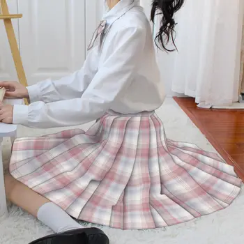 Japon Moda Okul JK 45 cm Etek Pembe Sevimli Okul Seifuku Pilili Etek Yay Kadın Jupe Kawaii Etek Tatlı Tiki Tarzı