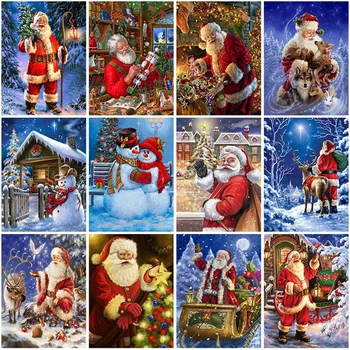 DIY Noel Baba 5D Elmas Boyama Tam Yuvarlak Matkap Kardan Adam Elmas Nakış Noel Çapraz Dikiş Duvar Sanatı Ev Dekor