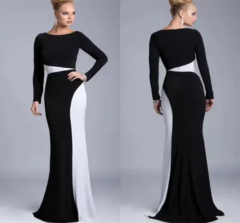 2023 Yeni Zarif Siyah ve Beyaz Uzun Örgün Balo Elbise Arapça Dubai Uzun Kollu Mermaid Parti Abiye giyim robe de soiree