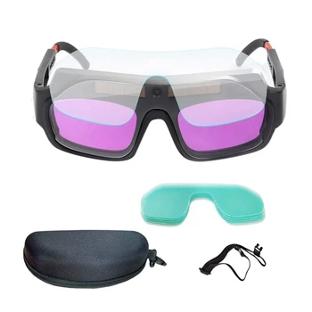 Güneş Enerjili Otomatik Kararan Kaynak Maskesi Gözlük Kaynakçı Gözlük İle 5 Adet PC Koruyucu Lensler Ve saklama kutusu