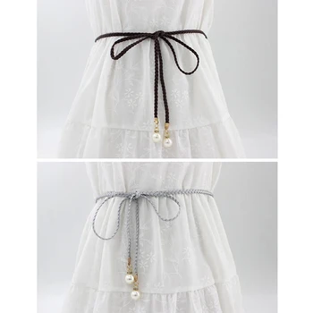 Kadın Moda Düğümlü Bel Zinciri Elbise Dokuma Bel Halat Kadın Dekoratif İnci Kemer FOU99