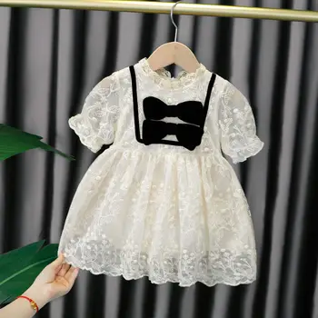 Tatlı Toddler Kız Elbise Yaz Kısa Kollu Yay Dantel Prenses Elbiseler Çocuk Elbise Doğum Günü Partisi Ve Düğün Kostümleri