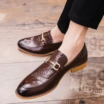 Timsah Desen Lüks erkek deri ayakkabı Loafer'lar Moda Resmi Düğün Beyefendi Zapatos De Hombre Oxfords Erkek Elbise