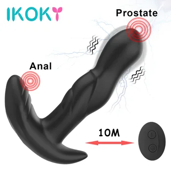 IKOKY G-Spot Stimülasyon Titreşimli Butt Plug 360 Derece Rotasyon Seks Oyuncak Erkekler İçin Anal Plug Vibratör prostat masaj aleti