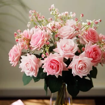 Moda yapay çiçek Nemlendirici Hissediyorum 42cmSingle Gül Gerçek Dokunmatik Ev Düğün Parti sevgililer Günü Dekoratif Sahte Çiçek