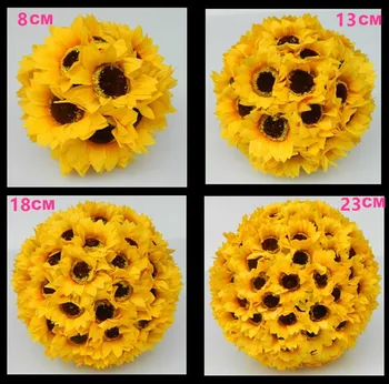 Yapay İpek çiçekler Ayçiçeği Topu Centerpieces Sarı Düğün Öpüşme Topları Asılı dekoratif toplar Fabrika toptan