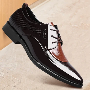 Erkek Elbise Ayakkabı Deri Moda erkek İş deri ayakkabı Buty Męskie Sivri Burun Oxford Nefes Resmi Düğün Ayakkabı