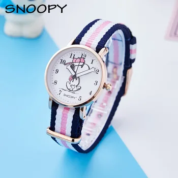 Snoopy Orijinal Kız Genç Bayan Moda Karikatür Kuvars Kol Saati Naylon Bant Çocuk Öğrenci Kadın Su Geçirmez Güzel Sevimli Saat
