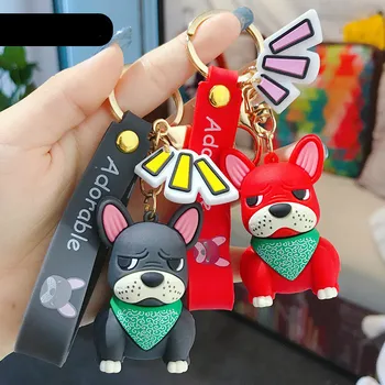 Yeni Moda Marka Fransız Dövüş Köpek Anahtarlık Sevimli Kolye Araba Anahtarı halkalı anahtarlık Deri Köpek Çift Çanta Süsleme