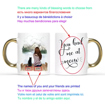 DIY Kız ve Kedi kupa Altın kolu seramik fincan Kişiselleştirilmiş Fotoğraf Kupa Kahve Fincanları Hediye için Aile DIY