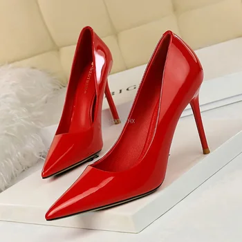 Yeni ayakkabı Moda Kadın Pompaları Rugan Yüksek Topuklu Stiletto Topuklu Meslek OL Ofis Ayakkabı Seksi Topuklu Artı Boyutu 43