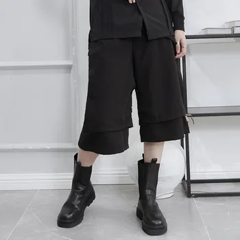Bayanlar Geniş Bacak Pantolon İlkbahar / Yaz Yeni Yamamoto Tarzı Klasik Siyah Yanlış İki Rahat Gevşek Büyük Boy Yedi Dakika Pantolon