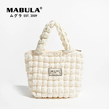 MABULA Pamuk Fabrice Ekose Kadın Çanta Basit Tasarım Beyaz Küçük Bez Çantalar Kızlar İçin Pilili Moda Kadın Telefonu çanta