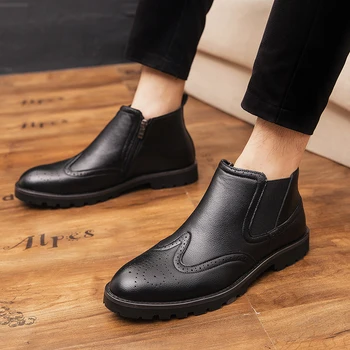Ingiltere tasarımcı erkek moda chelsea çizmeler yumuşak deri bullock ayakkabı oyma brogue ayakkabı bileğe kadar bot zapatos de hombre botas adam